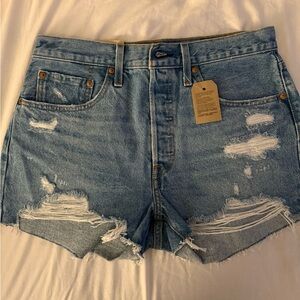 501 Levi high rise denim shorts